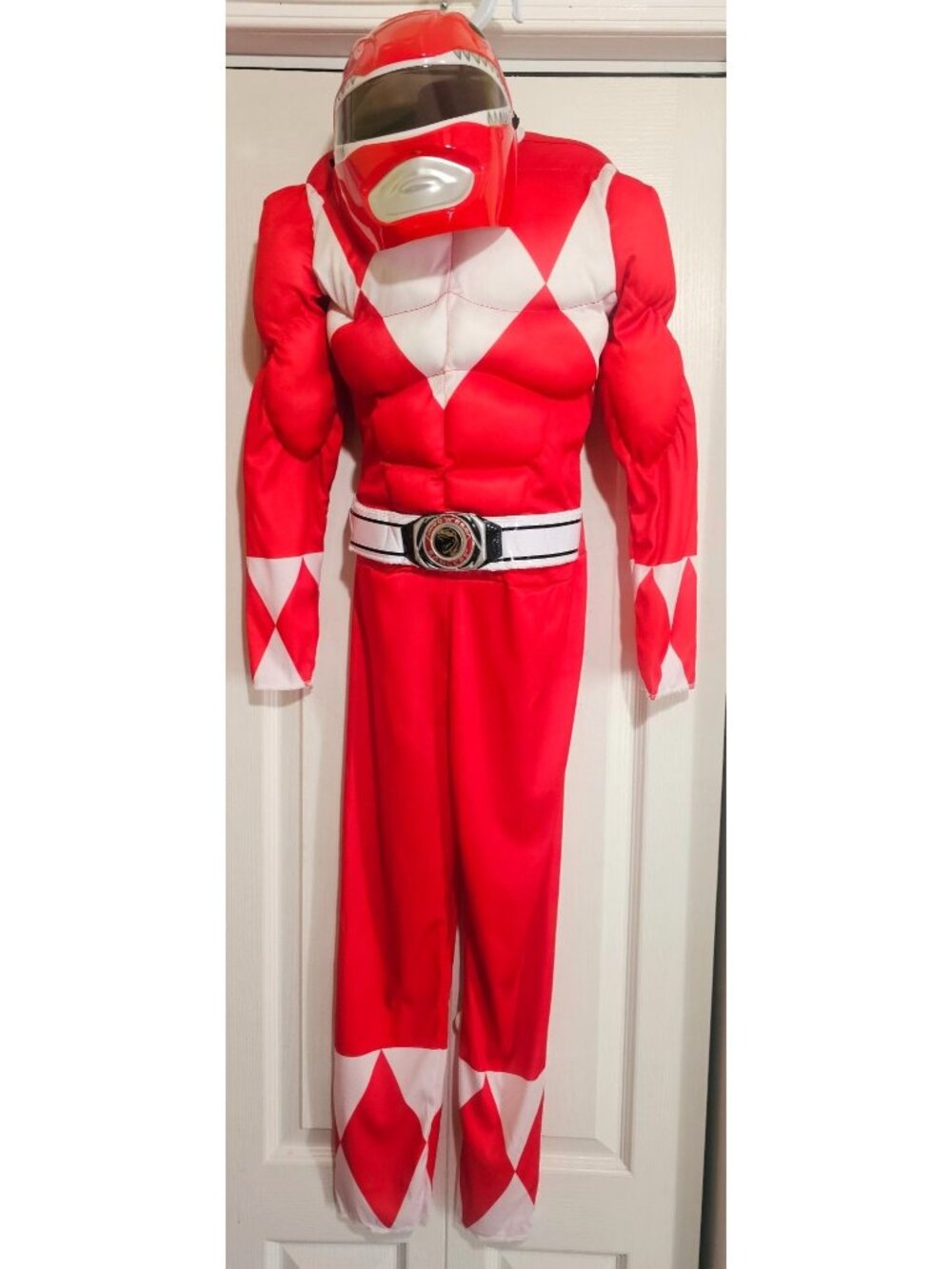 Power Rangers Red Ranger Muscle Costume Boy 7-8 Mask Belt Kid Disguise Halloween
